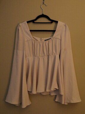 Nasty Gal Pale Pink Bell Sleeve Peplum Top